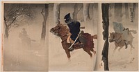Scouts near Nuizhuang on a Snowy Night (1894) print in high resolution by Kobayashi Kiyochika. Original from the Saint Louis Art Museum. 