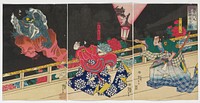 Picture of Kusunoki Tamonmaru Conquering the Old Badger (1860) print in high resolution by Tsukioka Yoshitoshi.  Original from The Minneapolis Institute of Art.