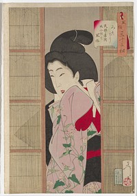 Appearing Inquisitive, Behavior of a Maid of the Tenpō Era (1888) print in high resolution by Tsukioka Yoshitoshi.  Original from the Minneapolis Institute of Art.