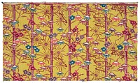 Yellow-ground fragment with motif of plum and bamboo covered in snow during 18th&ndash;19th century textile in high resolution. Original from the Minneapolis Institute of Art.