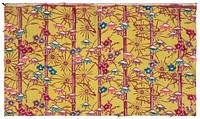 Yellow-ground fragment with motif of plum and bamboo covered in snow during 18th–19th century textile in high resolution. Original from the Minneapolis Institute of Art.