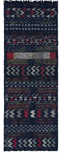 Dark blue-ground decorative scarf (tisaji) with geometric patterns during second half 19th century textile in high resolution. Original from the Minneapolis Institute of Art.