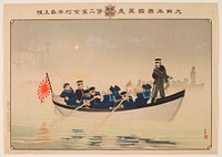 Hurrah for the Great Empire of Japan: The Second Army Lands on the Jinzhou Peninsula (1894) print in high resolution by Kobayashi Kiyochika. Original from the Saint Louis Art Museum. 