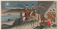 Gradual Advance of Scouts in the Righteous War to Chastise Russia: A Scouting Party of the Japanese Army Observing the Movements of Russian Cossack Soldiers across the Daedong River (1904) print in high resolution by Kobayashi Kiyochika. Original from the Saint Louis Art Museum. 