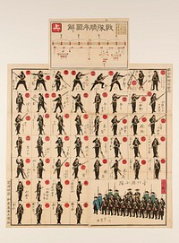 Pictorial Board and Dice Game (sugoroku): The “Jumping to a Hasty Conclusion” Military Drill (1866) print in high resolution by Utagawa Yoshikazu. Original from the Saint Louis Art Museum.