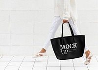 Mockup design space on blag tote bag