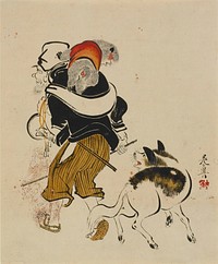 Dog barking at a monkey trainer (mid to late 19th century) painting in high resolution by Shibata Zeshin.  Original from the Minneapolis Institute of Art.