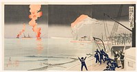 Hurrah for the Great Victory of the Navy of Great Japan at the Naval Battle of Incheon between Japan and Russia (1904) print in high resolution by Kobayashi Kiyochika. Original from the Saint Louis Art Museum. 