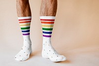 Man wearing LGBTQ representation socks