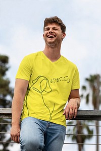 Tee mockup psd, yellow color, men&rsquo;s apparel fashion design