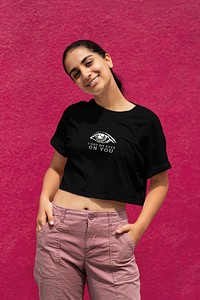 Crop top mockup psd, black design, women’s casual wear fashion