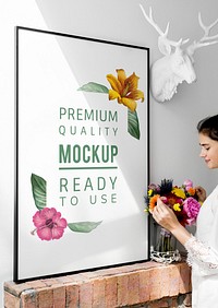 Girl standing by a frame mockup