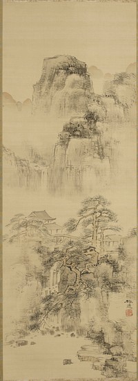 Landscape with Pines during 19th century painting in high resolution by Yamamoto Baiitsu.  Original from the Minneapolis Institute of Art.