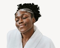 Woman in bathrobe, isolated wellness image psd