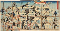 Children Setting up the Framework of a Storehouse (ca. 1842) print in high resolution by Utagawa Kuniyoshi.  Original from the Minneapolis Institute of Art.