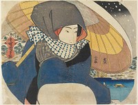 Woman with Umbrella in Snow (1830) print in high resolution by Utagawa Kunisada. Original from the Minneapolis Institute of Art.