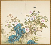 Spring (left of a pair of Flowers and Insects of Spring and Fall) during mid 19th century painting in high resolution by Yamamoto Baiitsu. Original from the Minneapolis Institute of Art.