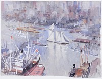 The Schooner (1921-1926) painting in high resolution by Joseph Pennell.  