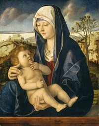 Madonna and Child in a Landscape (ca. 1490–1500) by Italian 15th Century & Giovanni Bellini.  