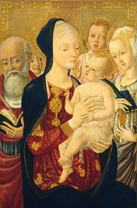 Madonna and Child with Saint Jerome, Saint Catherine of Alexandria, and Angels (ca. 1465–1470) by Matteo di Giovanni.  