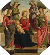Madonna and Child with Two Angels, Saint Rose, and Saint Catherine of Alexandria (early 16th century) by School of Perugino.  