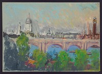 London over Waterloo Bridge (between ca. 1880 and 1926) painting in high resolution by Joseph Pennell.  