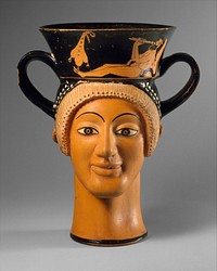 Terracotta kantharos (drinking cup with high handles): two female heads