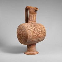 Terracotta barrel-shaped oinochoe (jug), Etruscan, Italo-geometric by Etruscan, Italo-geometric
