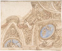 Design for the Corner of a Ceiling by Anonymous, Italian, Roman-Bolognese, 17th century