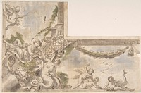 Design for a Corner of a Ceiling, Anonymous, Italian, Roman-Bolognese, 17th century