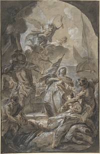 Martyrdom of Saint Ursula? Saint Paula?, Anonymous, Italian, Roman-Bolognese, 17th century