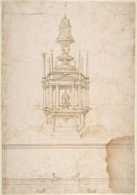 Design for an Polygonal Tabernacle, with Obelisks and a Pediment Surmounted by Three Figures Supporting a Tempietto-like Structure by Galeazzo Alessi