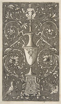 Grotesque with a vase, birds and acanthus scrolls