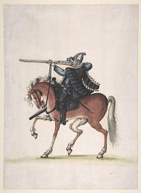 Drawing of a Mounted Arquebusier (Soldier on Horseback)