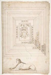 Palazzo dei Conservatori, coffered ceiling, ceiling plan and details; Sphinx, perspective view (recto) blank (verso)