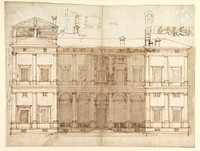 Villa of Agostino Chigi (La Farnesina), Rome, north façade, with ornamental detailing (recto); Villa of Agostino Chigi (La Farnesina), Rome, plan and moulding profiles (verso)