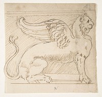 Unidentified, furniture support with winged lion motif, elevation