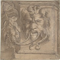 Ornamental Design with Antique-style Mask, Anonymous, Italian, 16th century