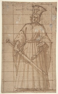 Standing Male Figure Holding a Sword (King Otto of Hungary; recto); Sketch of Standing Male Figure (verso).