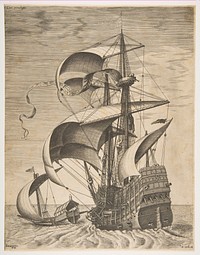 Armed Three-Master on the Open Sea Accompanied by a Galley, from the series  Sailing Vessels