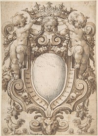 Coat of Arms (blank) with Two Putti Holding a Crown by Anonymous, German, 17th century