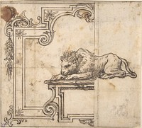 Design for a Frame with Two Compartments and a Crowned Lion, Anonymous, Italian, 17th century