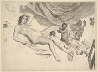 Allegorical Subject: Nude Woman, Three Children and a Mousetrap (La Sourcière) by Claude Mellan