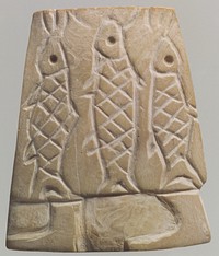 Inlay: skirt-clad figure carrying fish