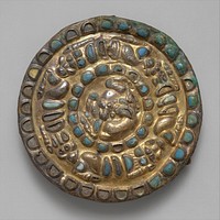 Roundel with a horned animal, lions, and griffins