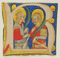Manuscript Leaf Cutting Showing an Illumiated Initial R with St. Protasius and St. Gervasius by Olivetan Master