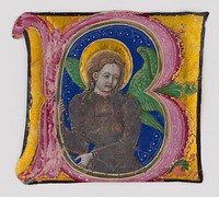 Manuscript Leaf Cutting from a Choir Book with an Illuminated Initial B and the Archangel Michael, Italian