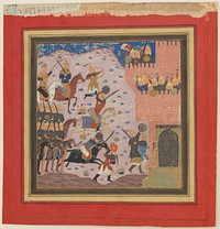 Kai Khusrau, Gudarz and Giv Capturing the Demon's Fortress, Bahman (?)", Folio from a Shahnama (Book of Kings), Abu'l Qasim Firdausi (author)