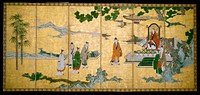 The Return to Court of the Four Graybeards of Mount Shang (left); Su Shi’s Visit to the Wind and Water Cave (right), in the Style of Kano Mitsunobu