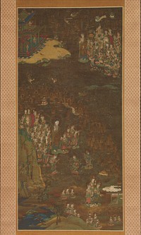 Descent and Return of Amida to Western Paradise with a Believer's Soul (Gōshō mandara), Japan